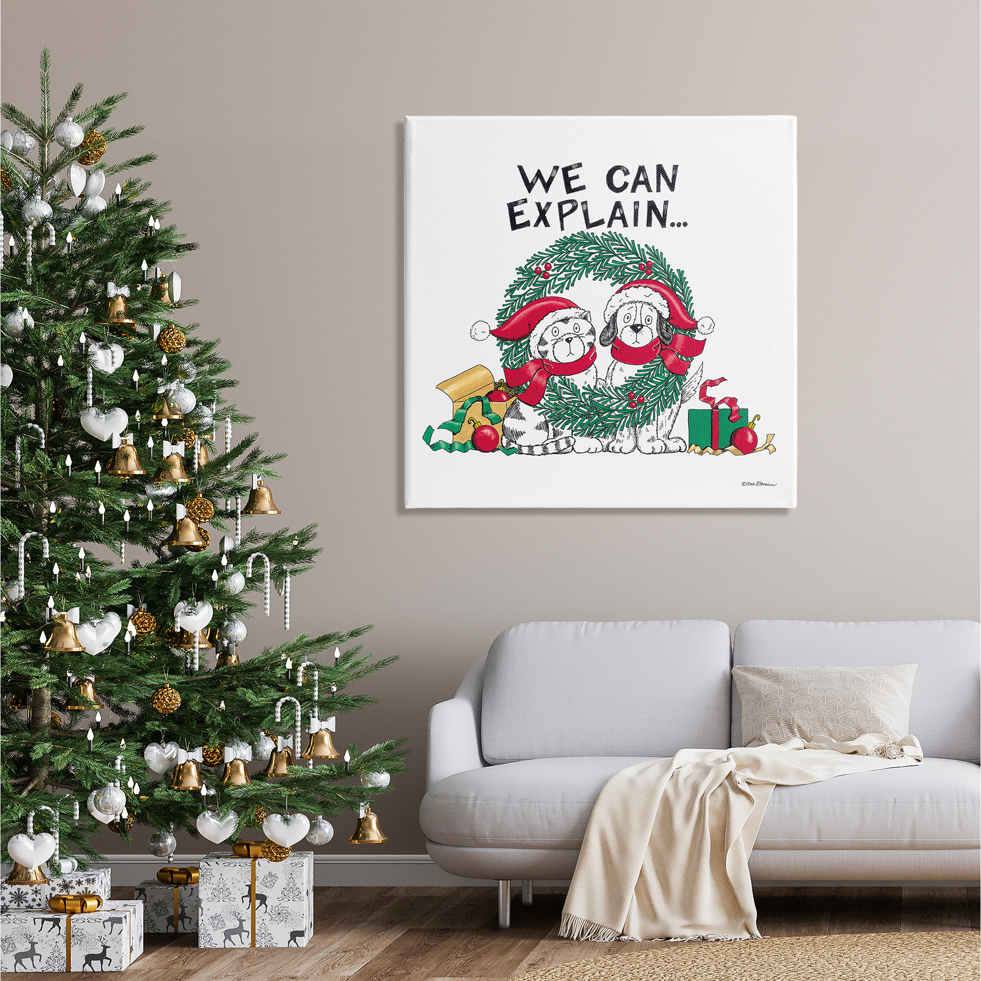 Stupell Industries Cat & Dog Christmas Humor Holiday Painting Gallery Wrapped Canvas Print Wall Art, 36 x 36