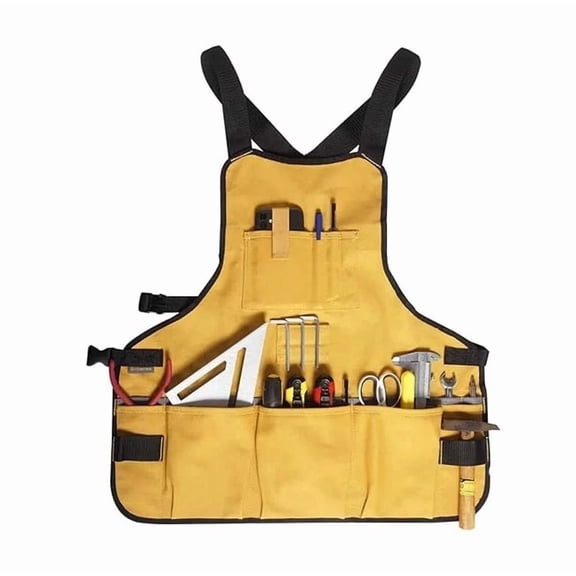 Work Tool Apron for Men and Women, Torso Length with 21 Tool Pockets, Durable Canvas Apron, DIY Enthusiasts, Gifts for Men Dad Father(Yellow)