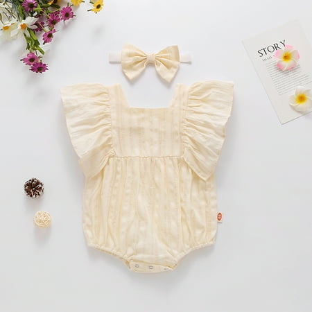 

Baby Girls Ruffles Ruched Solid Romper Bodysuit Casual Clothes
