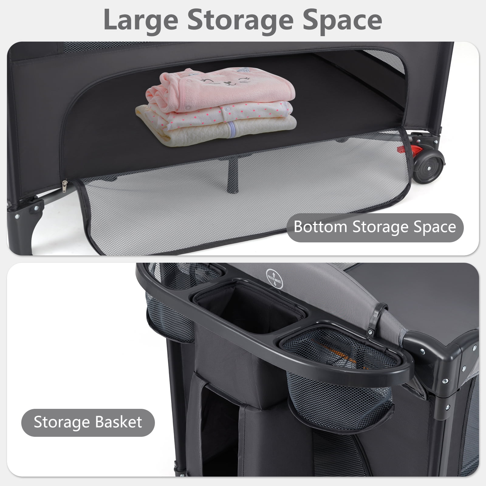 INFANS Baby Bassinet, 4 in 1 Pack and Play Baby Playard with Changing Table, Mosquito Net, Storage Basket, Travel Bag, Toy Bar for Newborn 0-36 Months