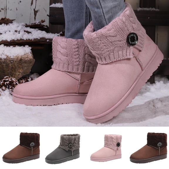 BXJX Womens Mid-Calf Boots, Warm Non Slip Slip On Fleece-Lined Snow Boots Pink Size 9