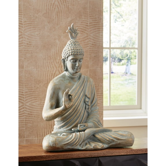 Signature Design by Ashley Hosgrove Buddha Sculpture, Verigris Patina Paper Composite Tabletop Decor