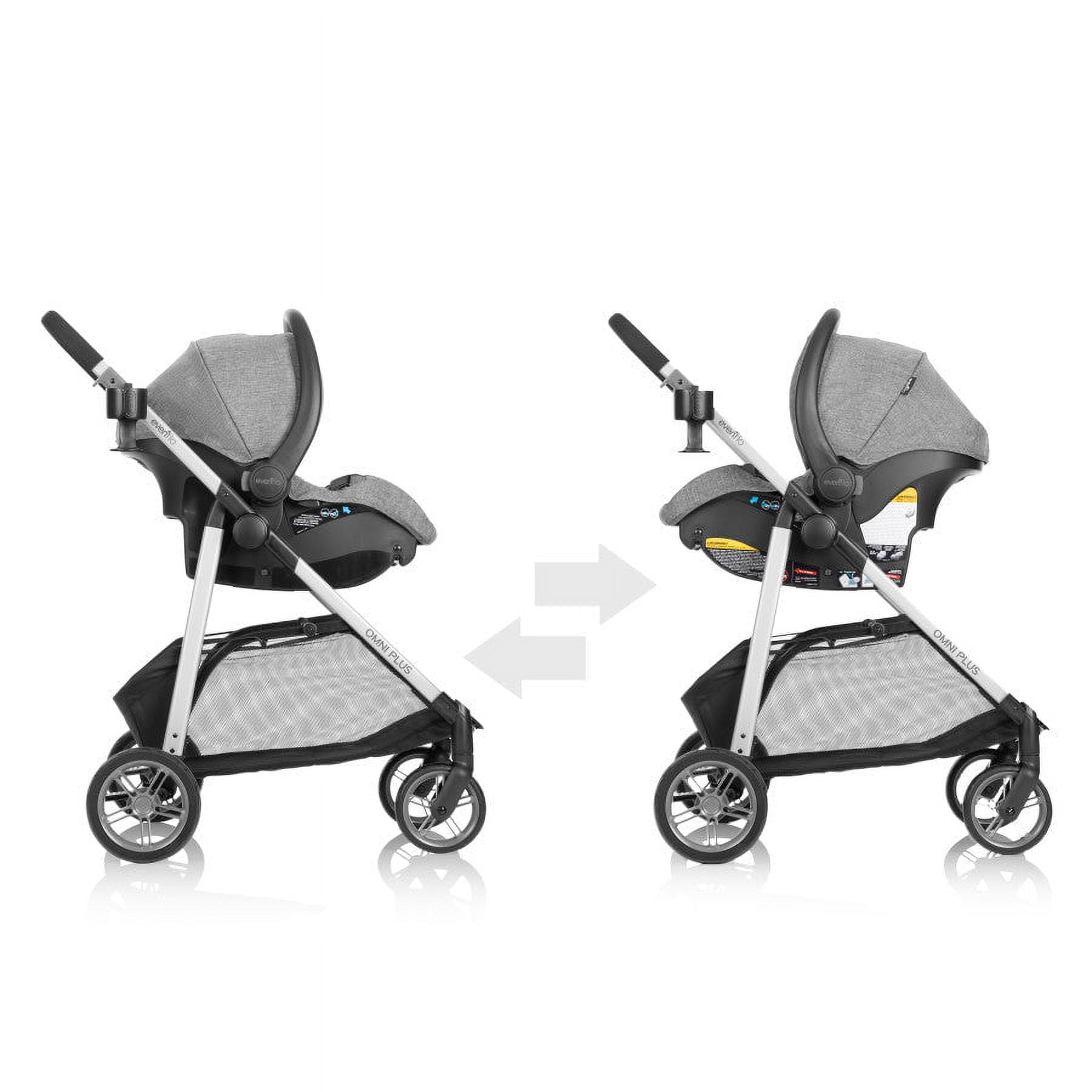 Evenflo Omni Plus Modular Travel System with LiteMax Sport Rear-Facing Infant Car Seat (Brizo Pink), Girl