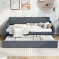 thumbnail image 3 of Twin Size Upholstery Daybed, Daybed Frame with Trundle and USB Charging Design for Teens Adults, Multifunctional Bedframe Wood Sofa Bed for Bedroom Dorm Room, Trundle Can Be Flat or Erected, Gray, 3 of 7