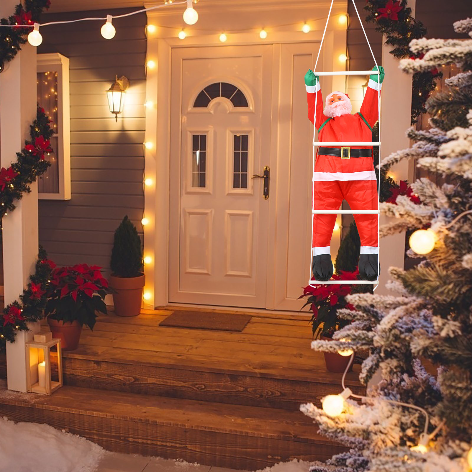 TEHAUX Hanging Climbing Santas Ladder Decoration 90x35in PP Cotton and PED Material for Christmas Party 1Pcs