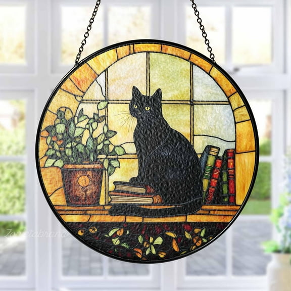 LV Gifts Mystical Forest Stained Glass Suncatcher, Antlered Figure with Moon Window Hanging,Fantasy Sun Catcher Ornament for Gothic Witchy Home Decor