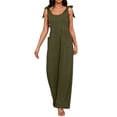 thumbnail image 5 of Pants for Women Summer Solid Color Pocket Wide-Leg Jumpsuit Army Green S, 5 of 6