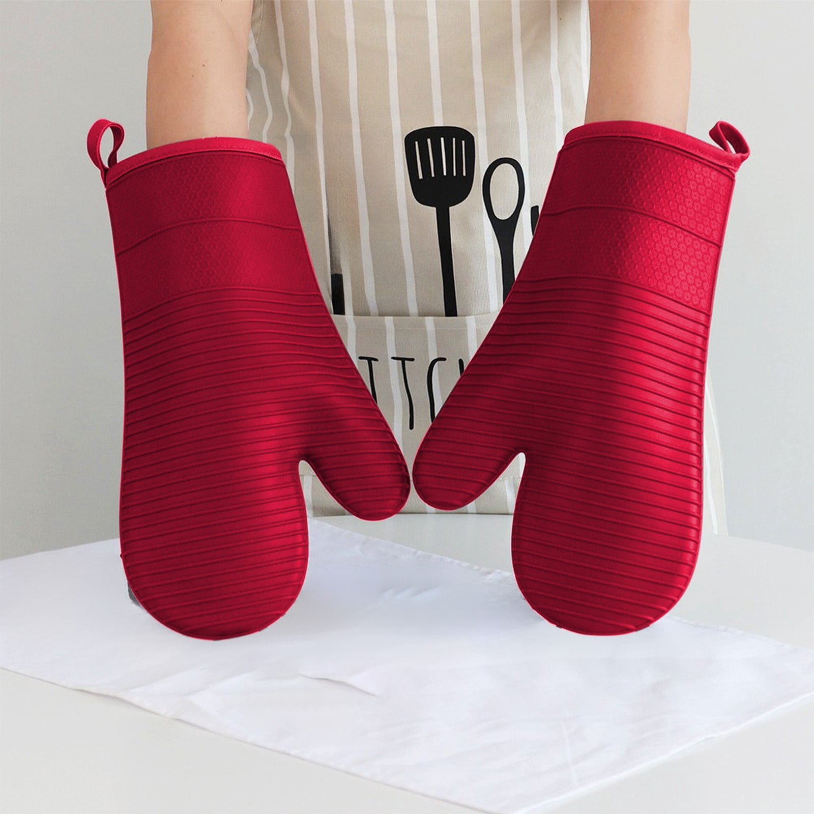 Oven Mitts Heat Resistant to 500°F Waterproof and Non-Slip, Stain and Odor Resistant, Easy to Clean, Soft Lining, Hanging Loop for Storage