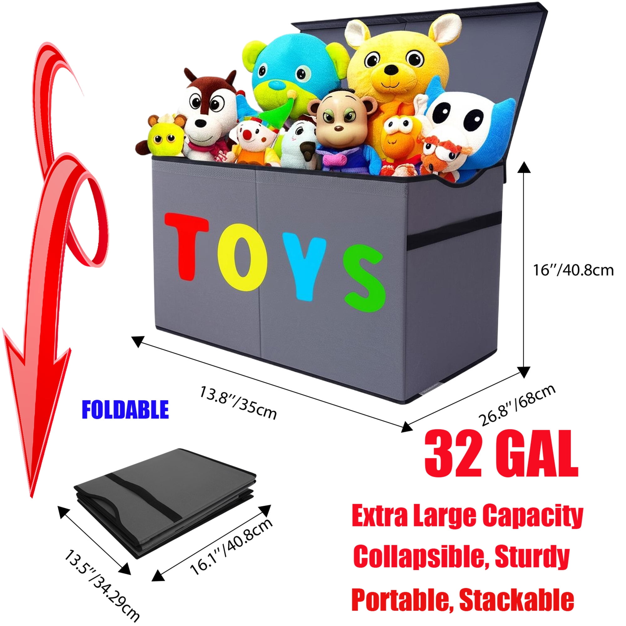 VICTORICH Large Children's Collapsible Toy Storage Fabric 32 gal Kids Room Toy Chest, Gray