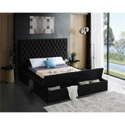 Meridian Furniture Bliss Velvet Queen Bed - Box of 3-Color:Black Velvet,Style:Contemporary