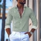 thumbnail image 4 of Camisa de hombre a rayas de 9 colores, informal, de negocios, para exteriores, primavera y verano, camisa de manga larga con solapa, diseño de botones de moda, 5XL, 4 of 4