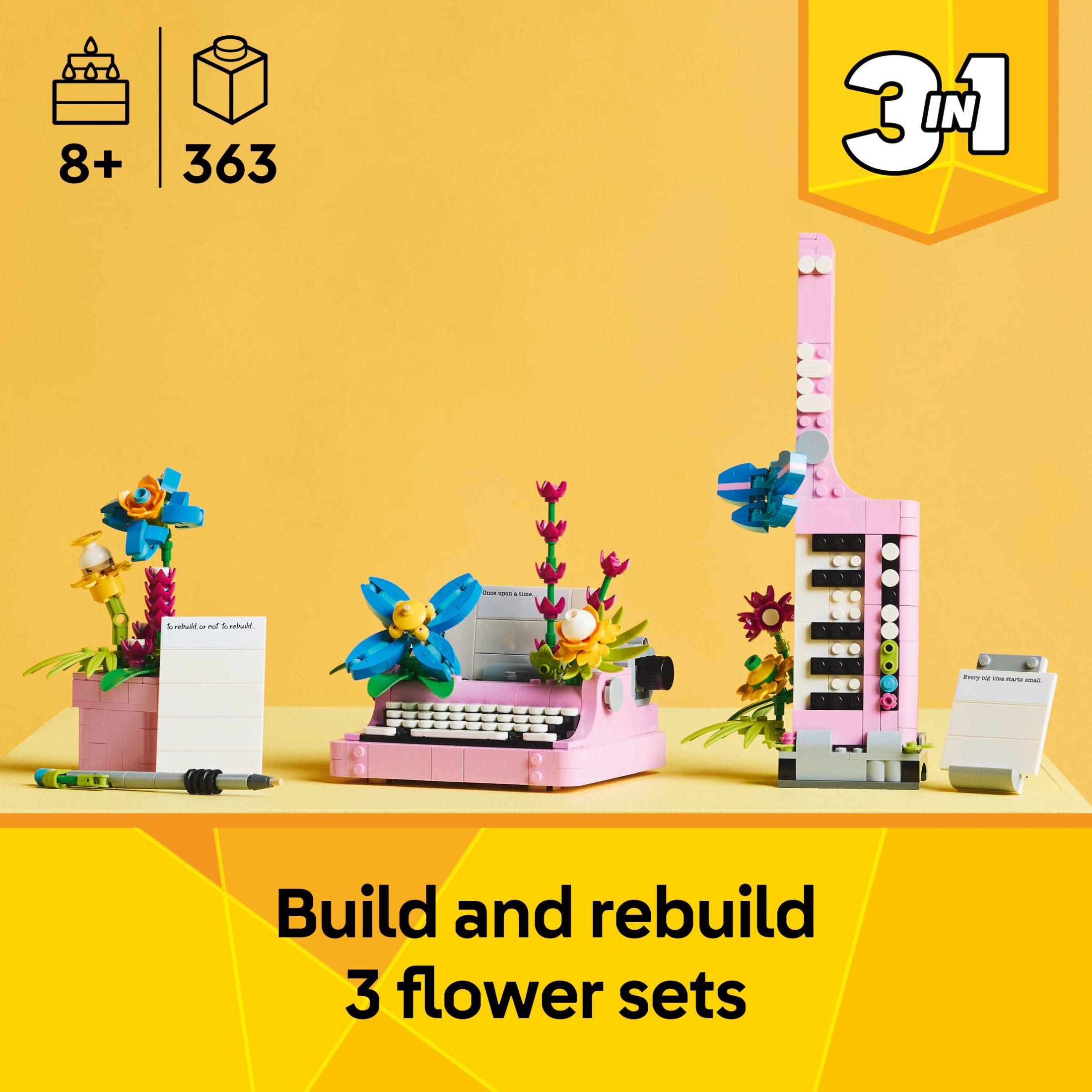 LEGO Creator 3 en 1 Máquina de Escribir con Flores - Juguete de Construcción con 3 Opciones: Máquina de Escribir, Maceta con Bolígrafo y Cuaderno, o Keytar - Regalo de Cumpleaños para Niñas y Niños - 31169 3
