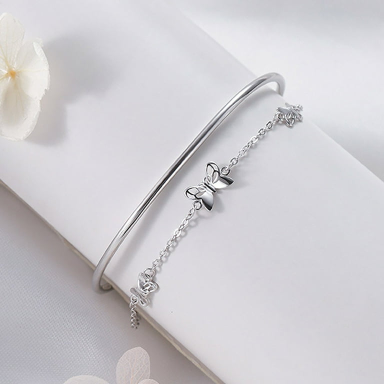 Simu Sterling Silver Bracelets for Women Teen Girls Butterfly Double  Bracelet Chain Female Light Small Female Bracelet Hand Decoration Birthday  Gift