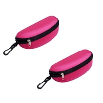 Zipper Eyeglasses Case, 2 Pcs Glasses Case with Carabiner Travel Zipper, Portable Travel Zipper Hard Shell Box Glasses Sunglasses Case Box Protector for Men & Women, 6.69x3.15x2.36 Inch, Hot Pink