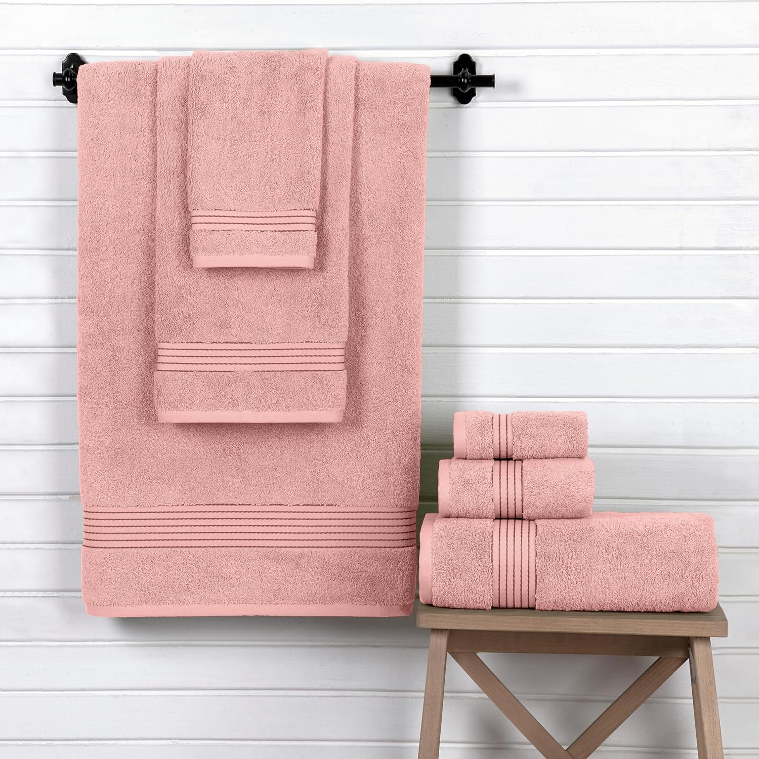 Cotton 6-Piece Towel Set, Includes 2 Washcloths, 2 Hand Towels and 2 Bath Towels, 100% Turkish Cotton , Dusty Rose