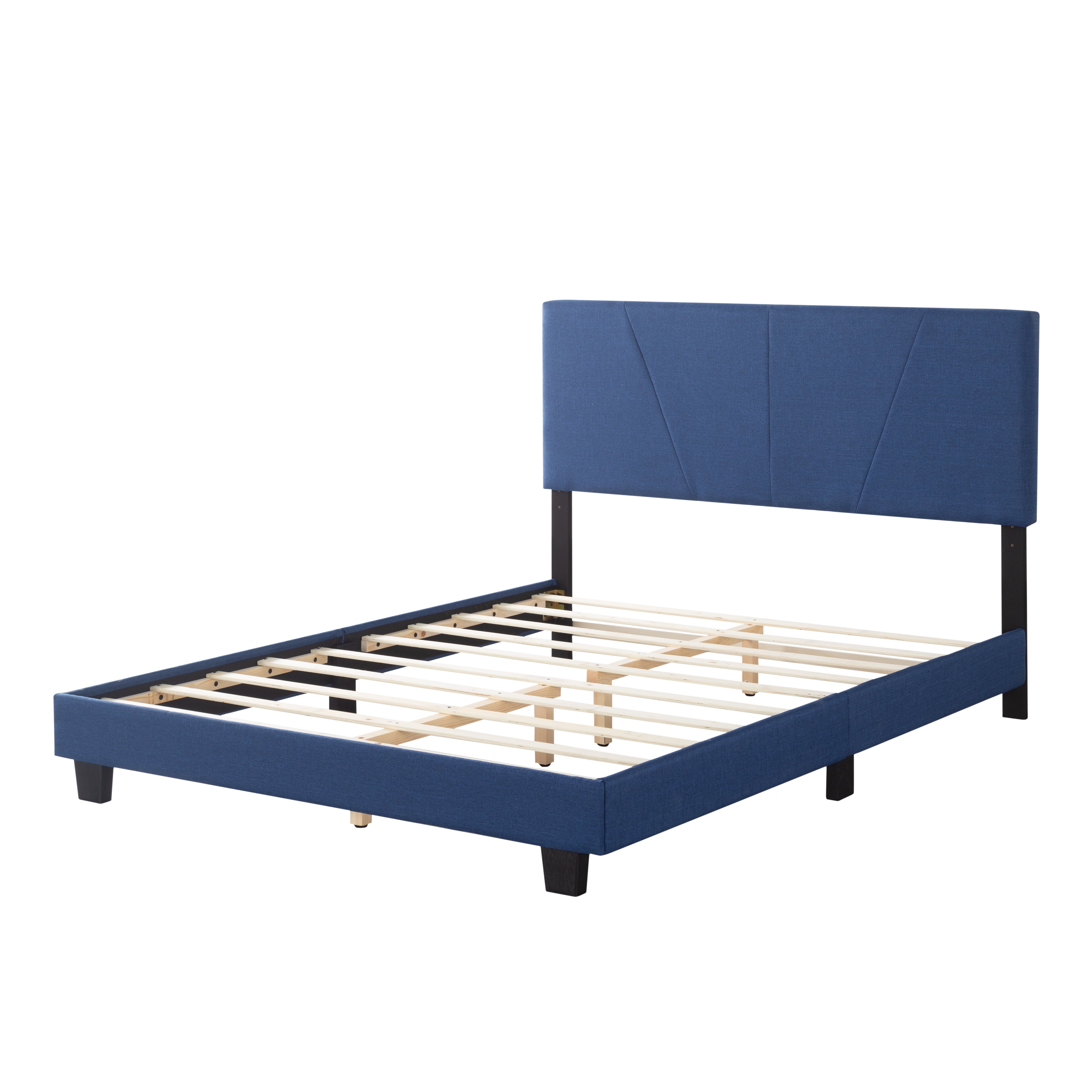 BRGMAUS Bed Frame, with Headboard, Linen/Velvet Upholstered Bed Frame with Wood Slats Support, Heavy Duty Feet, Easy Assembly, Queen Bed Frame (Blue)