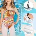 thumbnail image 6 of Uorisanigo Girls Bathing Suits Size 9-10 Orange Hippie Flower One Piece Beach Swimsuit with Ruffled Sleeve Straps Outdoor Tankini Swimwear, 6 of 7