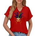 thumbnail image 6 of Craaazy Mardi Gras Shirts for Women Short Sleeve Casual Carnival Printed V-neck T-shirts Gifts, 6 of 6