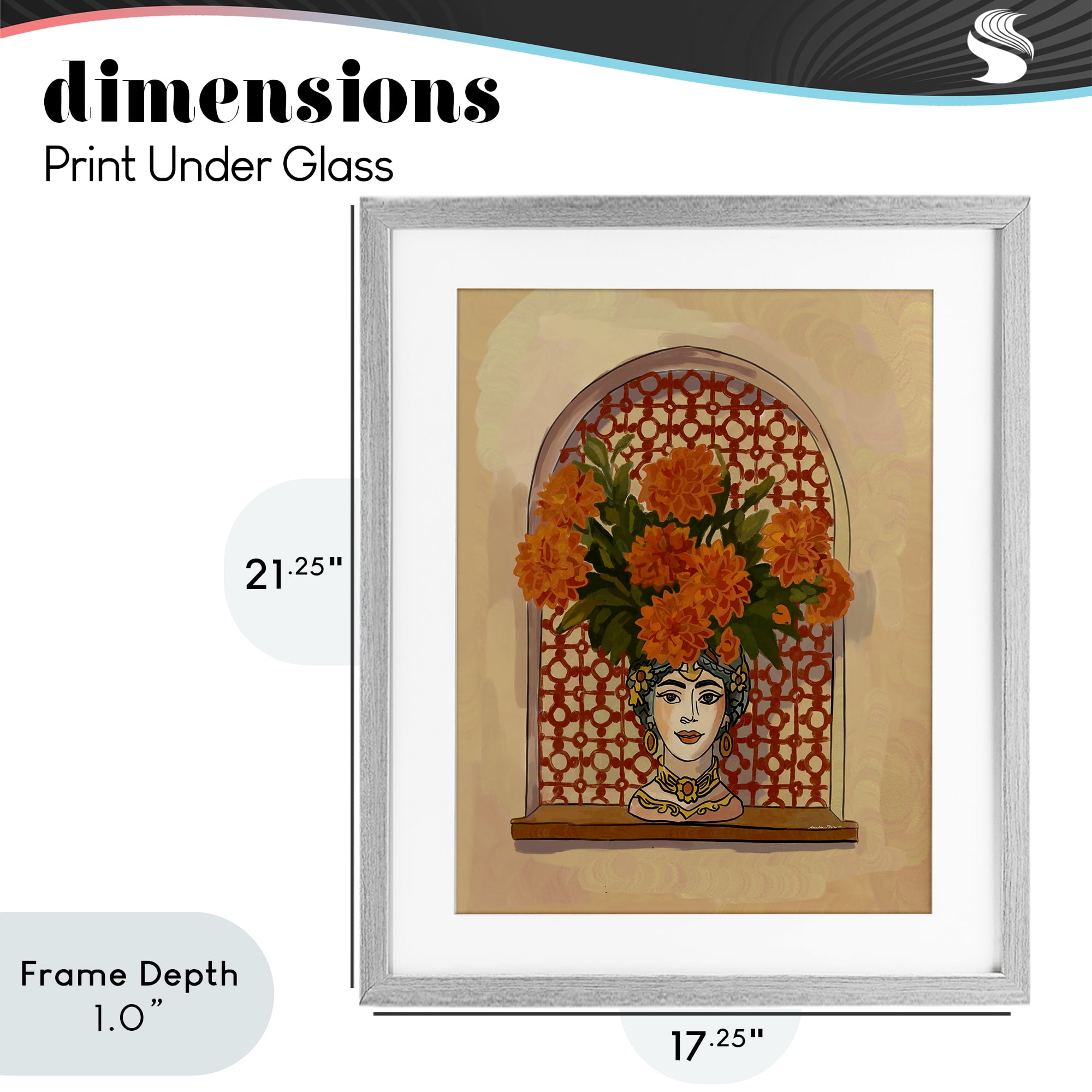 Stupell Industries Ornate Flower Head Vase Gray Framed Print Under Glass, design by Amelia Noyes
