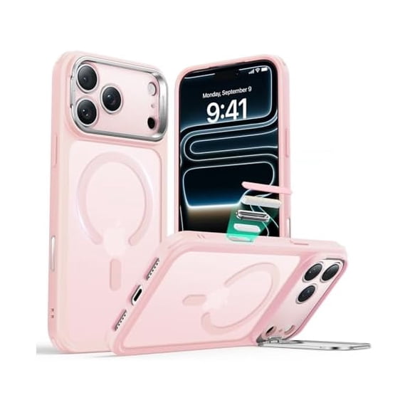 ZHU997 for iPhone 17 Pro Case with Stand, Camera Control Cover Compatible with MagSafe, Military-Grade Drop Protection Magnetic Phone Case for iPhone 17 Pro, Frosted Bubblegum Pink