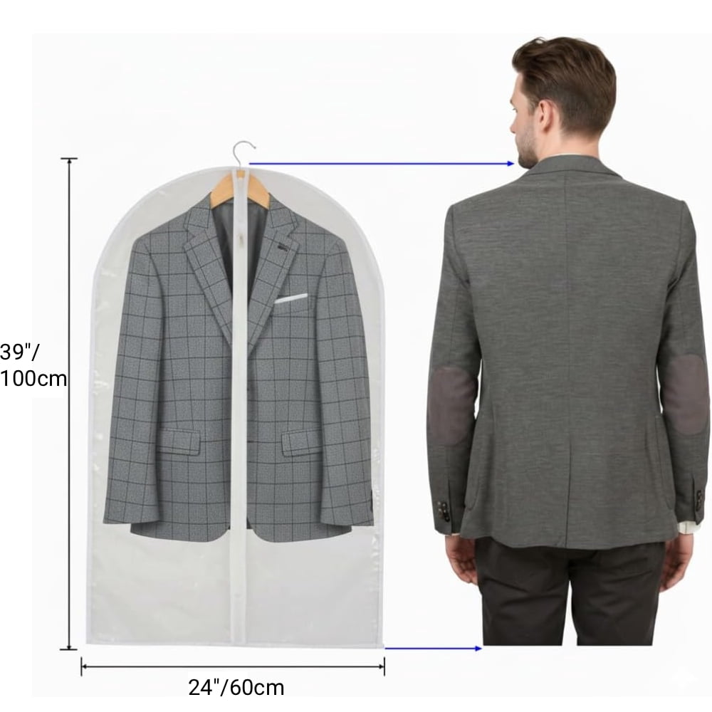 All Clear Garment Bags for Hanging Clothes, 10 Pack Suit Bags for Closet Storage, Plastic Dustproof Suit Cover Bags, Clothes Protectors Bag with zipper for Coats, Jackets, Shirts