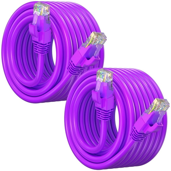 Maximm Cat6 Ethernet Cable 2-Pack 30 ft – CCA LAN Network Patch Cords, RJ45, Purple