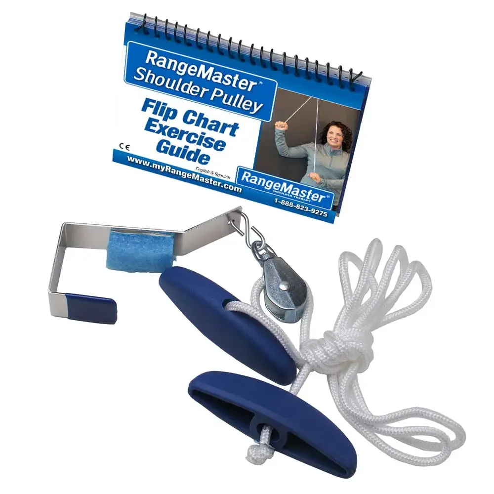 RangeMaster Molded Rubber Handle Shoulder Pulley │ Physical Therapy Tool │ Aids in Recovery and Rehabilitation │ Increases Mobility │ Metal Bracket Door Attachment