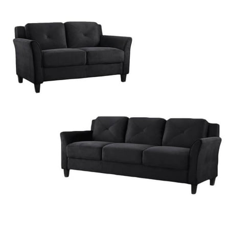 Transitional 2 Piece Sofa And Loveseat Sets In Black