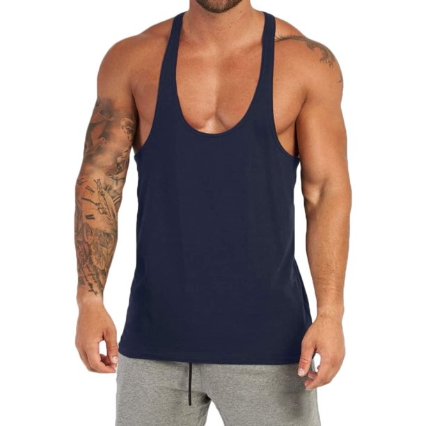 Camisetas de entrenamiento para hombre, sin mangas, espalda cruzada, camisetas casuales para hombre, T37A Azul Marino XL Azul Marino XL Xishao ropa