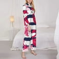 thumbnail image 4 of Kll Dark Blue Stripes And Pink Flamingos Print Women'S Long Sleeve Pajamas With Pants Sleepwear Loungewear 2 Set-Small, 4 of 9