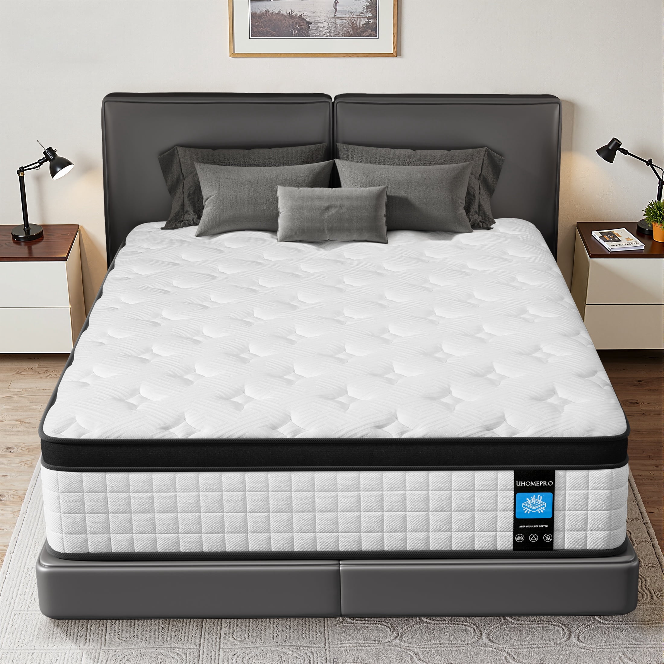 12 inch Full Mattress, Sesslife Memory Foam Mattress in a Box, Cooling Gel Hybrid Mattress with Knitted Fabric, Full Size Individual Pocket Spring Mattress, Medium Firm, CertiPUR-US, White/Black