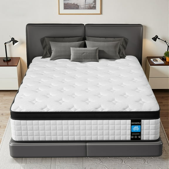 10 inch Queen Mattress, Sesslife Memory Foam Mattress in a Box, Cooling Gel Hybrid Mattress with Knitted Fabric, Queen Size Individual Pocket Spring Mattress, Medium Firm, CertiPUR-US, White/Black