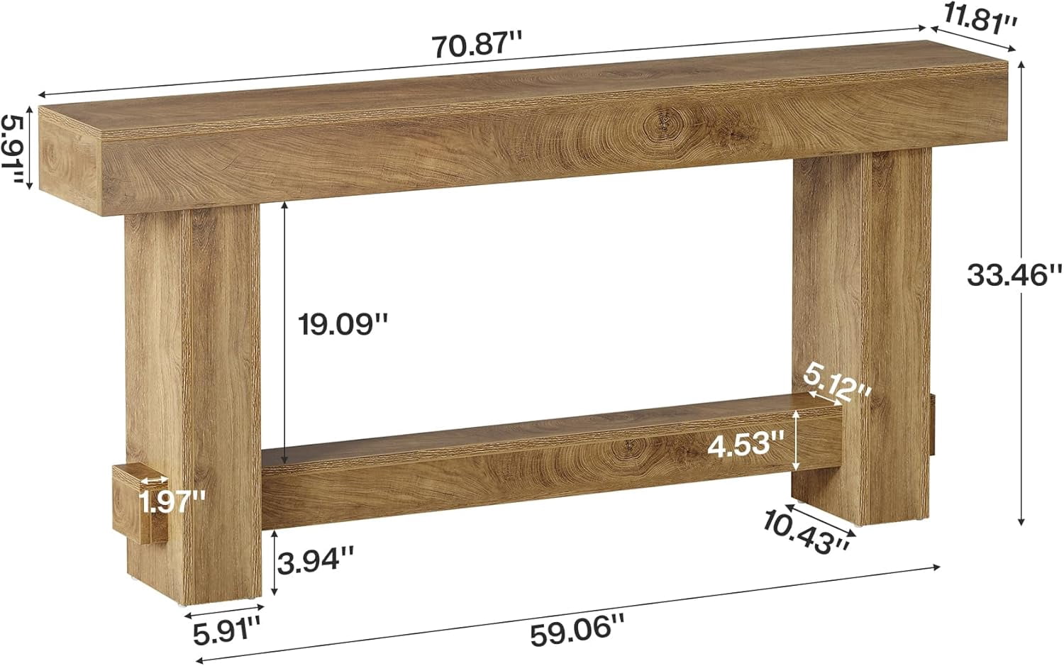 70.9" Entryway Console Table, Extra Long Wooden Farmhouse Sofa Table Behind Couch