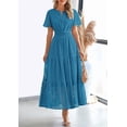 thumbnail image 3 of PRETTYGARDEN Womens Summer Maxi Dress Short Sleeve V Neck Hollow Out Eyelet A Line Long Flowy Beach Vacation Dresses, 3 of 9