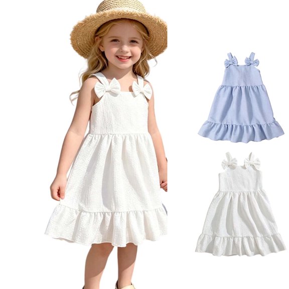 XINXIAOO Toddler Girls Dresses Comfortable Casual Sleeveless White Dresses for Girls Tiered Swing A-Line Kids Summer Clothes 18-24 Months