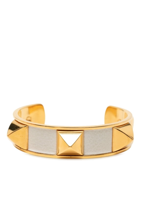 Pre-Owned Hermes Medor Bangle in Gold and White Plated Leather for Women (Good)