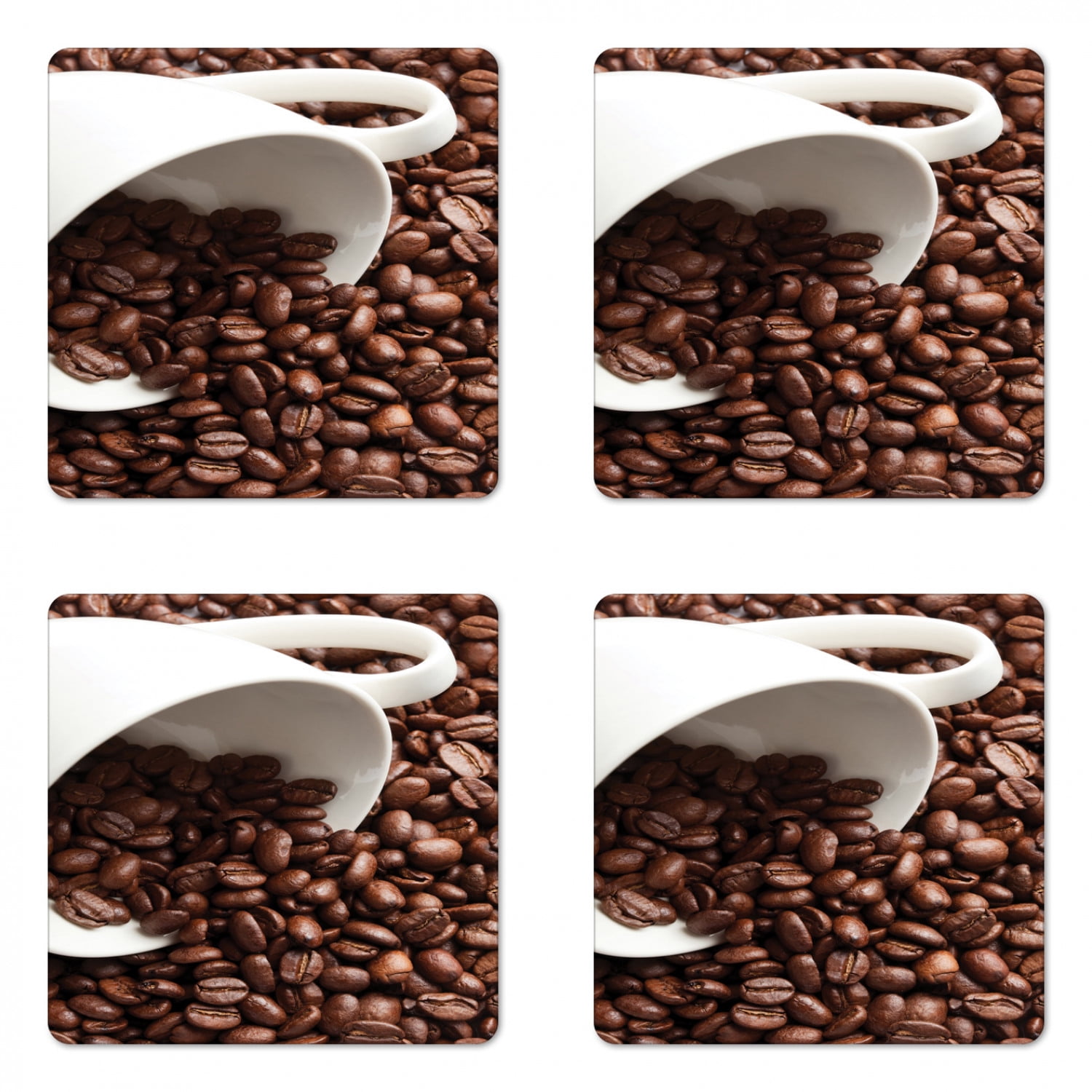 Coffee Coaster Set of 4, Close Up Real Image of Beans Pouring from a