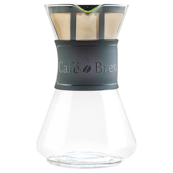 CAFE BREW COLLECTION Pour Over Coffee Maker with Permanent Filter, 1.2 Liter, 40 Ounce, Black Band