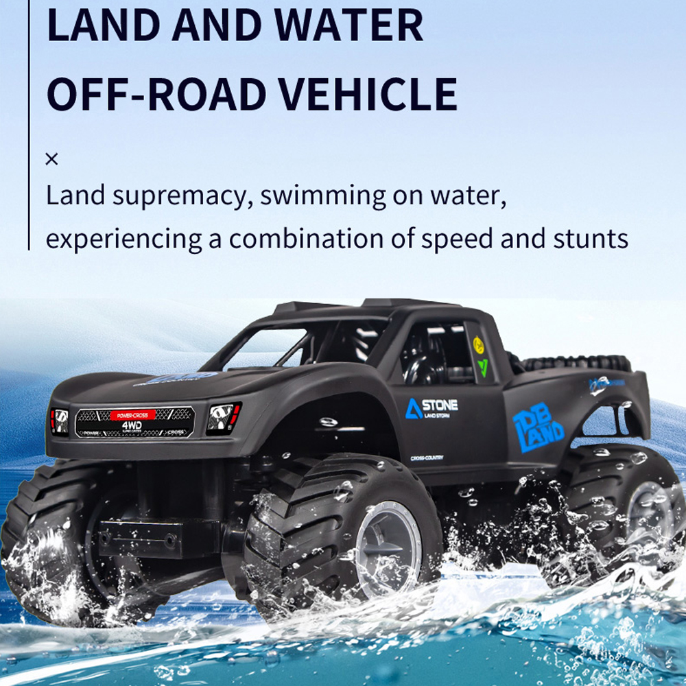 1:16 Amphibious Remote Control Car, RC Monster Truck for Kids, All Terrain 4WD RC Toy with 2 Batteries, 7.4V High Power, Durable Truck for Boys-Blue