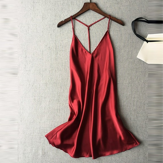 Women Fashion V neck Satin Sleepwear Nightdress Mini Bathrobe Sling Short Dress