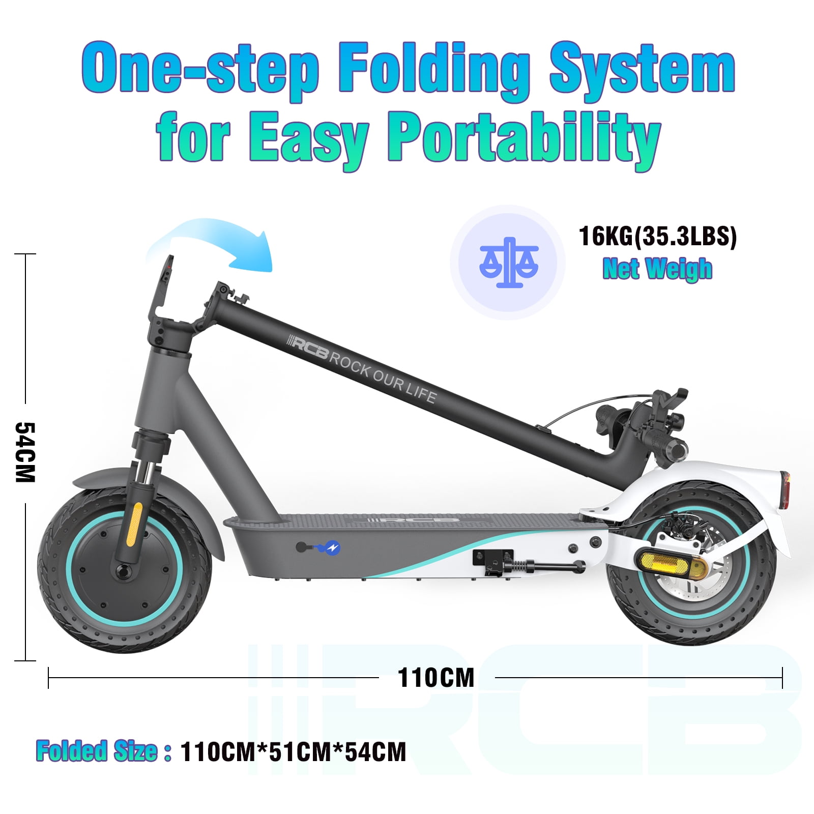 RCB R12Pro Electric Scooter for Kids,Max Speed 12 mph,10 Miles Range,Rainbow LED Lights&Display,Foldable&Portable,Black