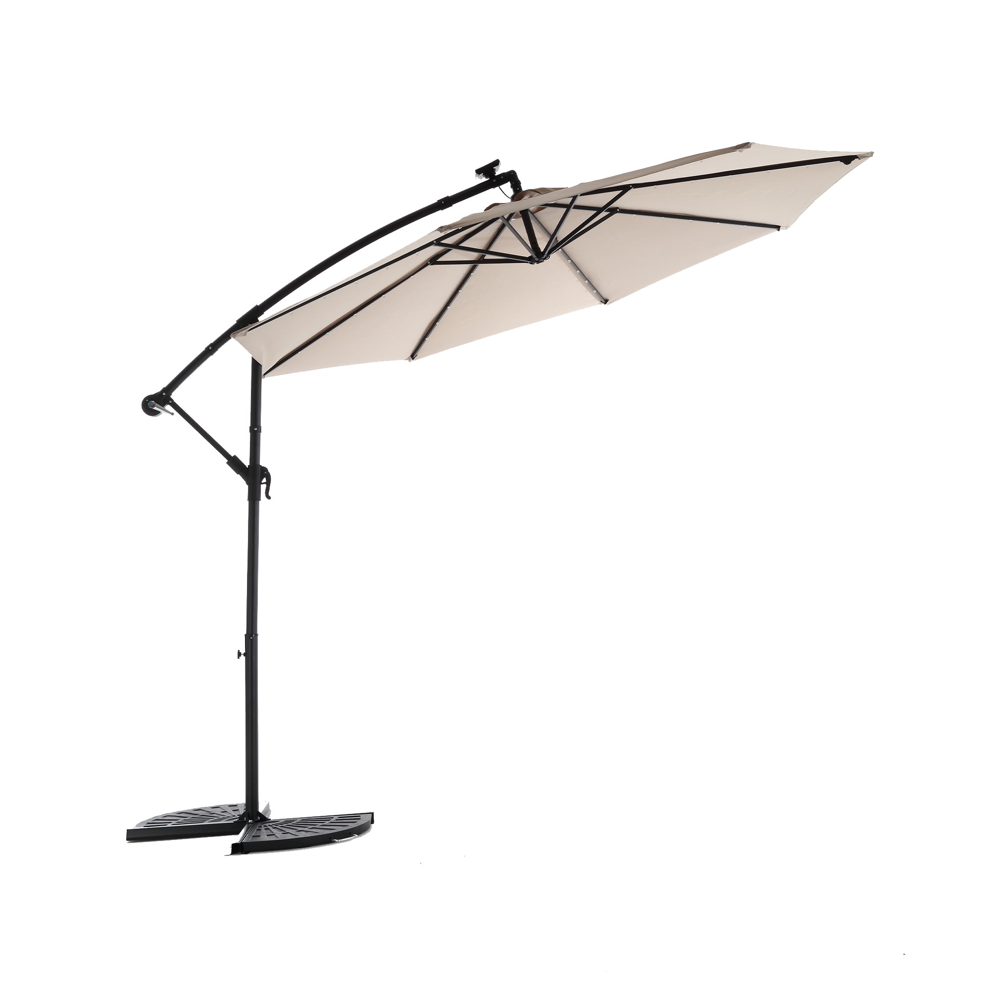 Leumius 10ft Solar LED Patio Umbrella, Offset Cantilever Outdoor Umbrella with 40 LED Lights, Infinite Tilt, 360 Degree Rotation, Crank Handle for Pool Deck Garden Backyard,Khaki(No Base)