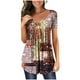 thumbnail image 2 of ICHUANYI Clearance Women Fashion V- Neck Floral Printed Tunic Tops Buttons Short Sleeve T-shirt(Khaki, S) ICHUANYI WER2023081006072, 2 of 7