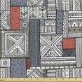 thumbnail image 1 of Geometric Sofa Upholstery Fabric by the Yard, Hand Drawn Style Illustration Ornamented as Tribal Motifs Print, Decorative Fabric for DIY and Home Accents, Slate Blue and Dark Salmon by Ambesonne, 1 of 5