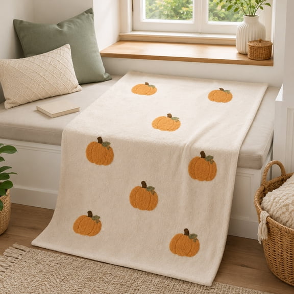 Fall Pumpkin Flannel Throw Blanket, Soft Warm Cozy Thanksgiving Blanket for Couch Sofa Chair, Festive Holiday Home Decor and Seasonal Accent Gift,A 27.6 × 39.4 Inch