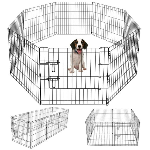 Pet Playpen Puppy Playpen Kennels Dog Fence Exercise Pen Gate Fence Foldable Dog Crate 8 Panels 24 Inch Kennels Pen Playpen Options Ideal for Pet Animals Outdoor Indoor(Black 24''x24'')