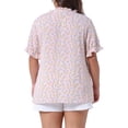 thumbnail image 4 of Blusas de verano casuales de mujer Agnes Orinda en talla grande, con estampado floral, cuello en V, mangas cortas con volantes, 3X, color rosa, 4 of 8