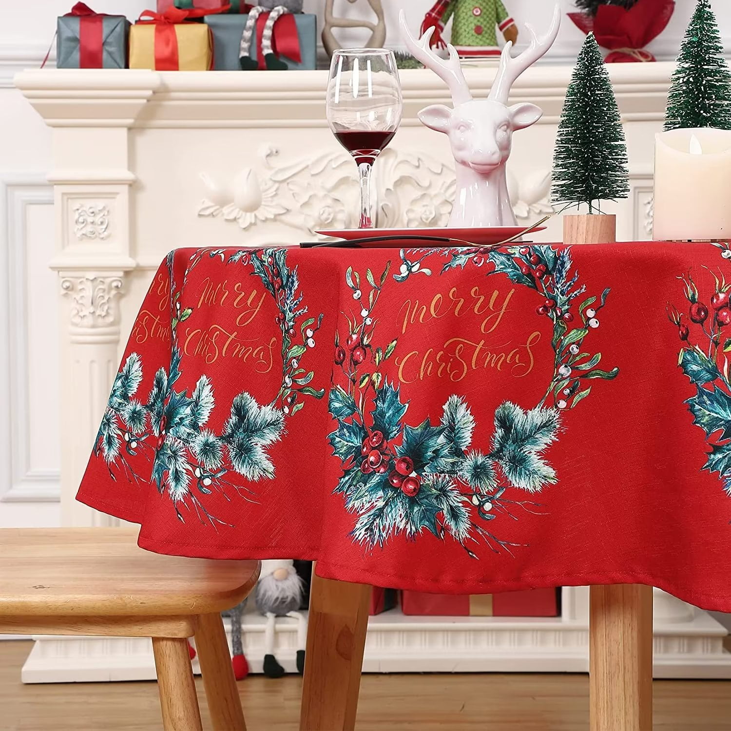CAROMIO 60 inch Round Christmas Tablecloth Decorative Waterproof Stain