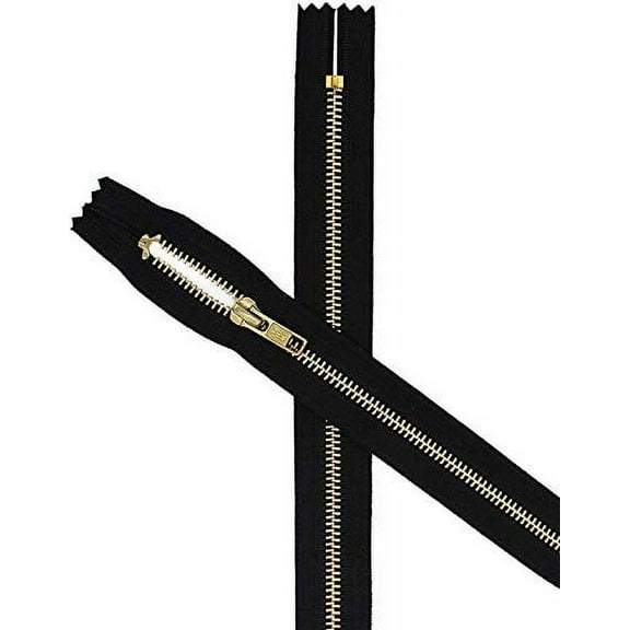 YKK #5 Brass Coverall Medium Weight Closed Bottom Zipper - Color Black - Made in The United States (1 Zipper Per Pack) (14" Inches)