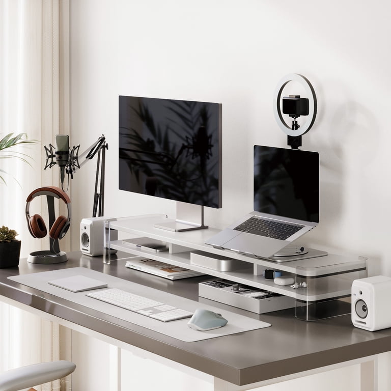 AboveTEK 2-Tier Clear Acrylic Monitor Stand - 18.9" X 8.7", Holds 50 Lbs, With Keyboard Storage